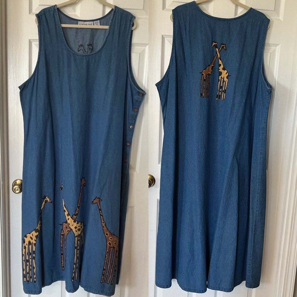 Bedford Fair Jumper Dress Women’s 3XW 3X 100% Cotton Giraffe Denim Chambray FLAW